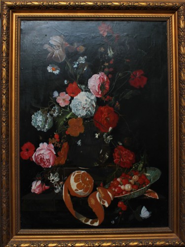 Painting titled "Bouquet de nature m…" by Adam Lobazanov, Original Artwork, Oil Mounted on Wood Stretcher frame