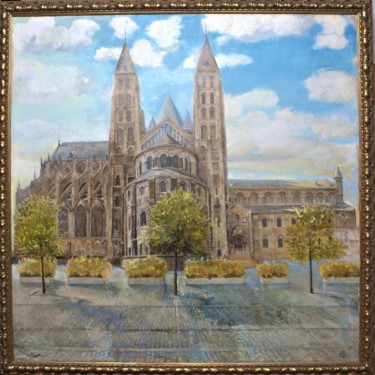 Peinture intitulée "Cathédrale Tournai" par Adam Lobazanov, Œuvre d'art originale, Huile