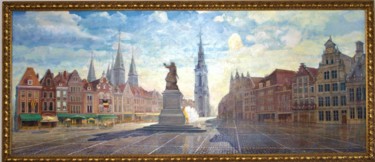 Malerei mit dem Titel "Grande Place Tourna…" von Adam Lobazanov, Original-Kunstwerk, Öl