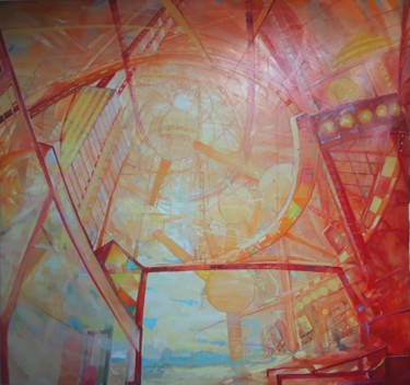 Malerei mit dem Titel "Futurisme Bruxellois" von Adam Lobazanov, Original-Kunstwerk, Acryl