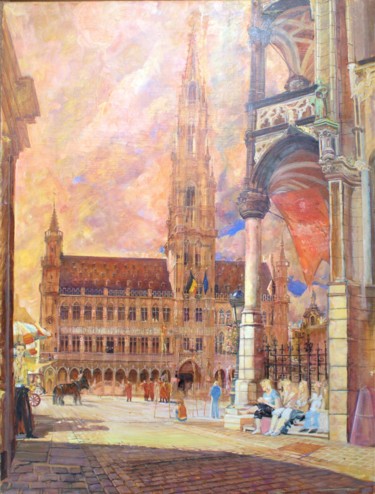 Peinture intitulée "Grande Place Bruxel…" par Adam Lobazanov, Œuvre d'art originale, Huile