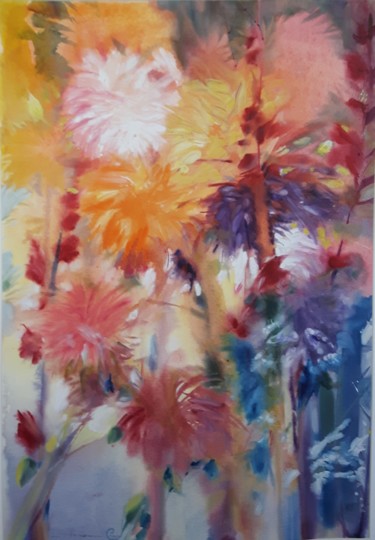 Painting titled "Fleurs exotiques" by Adam Lobazanov, Original Artwork, Watercolor