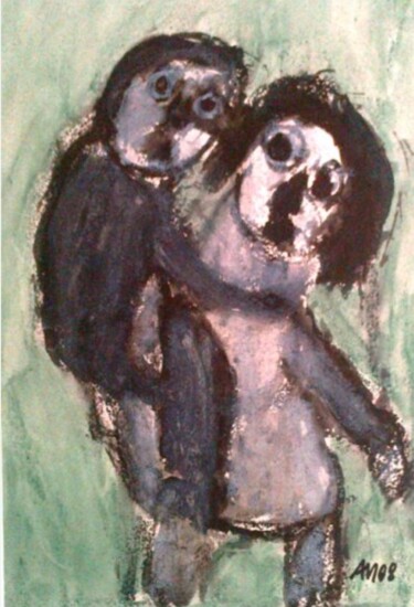 Картина под названием "La mère et l'enfant" - Adam Nidzgorski, Подлинное произведение искусства, Акварель