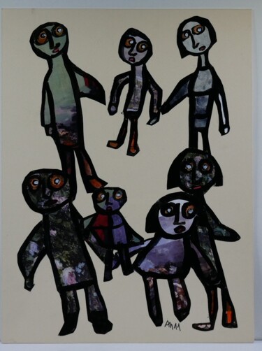 Collages titled "Promenade en famille" by Adam Nidzgorski, Original Artwork, Collages Mounted on Cardboard