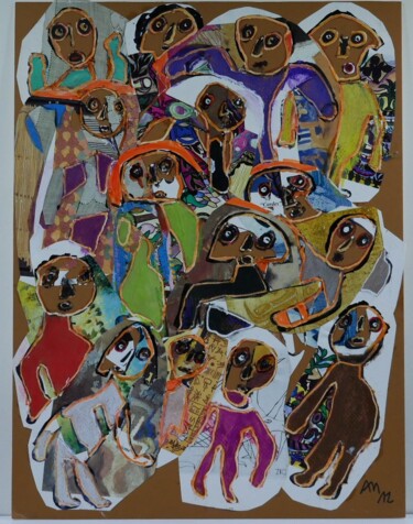 Colagens intitulada "ça se bouscule" por Adam Nidzgorski, Obras de arte originais, Colagens Montado em Cartão