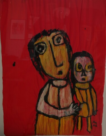 Malerei mit dem Titel "Le fils à maman" von Adam Nidzgorski, Original-Kunstwerk, Gouache