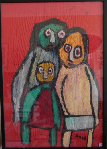 Painting titled "La Famille s'aggran…" by Adam Nidzgorski, Original Artwork, Gouache Mounted on Cardboard