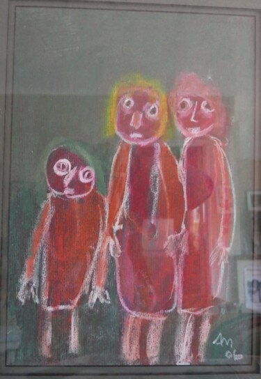 Schilderij getiteld "Avec mes tantes" door Adam Nidzgorski, Origineel Kunstwerk, Gouache Gemonteerd op Karton