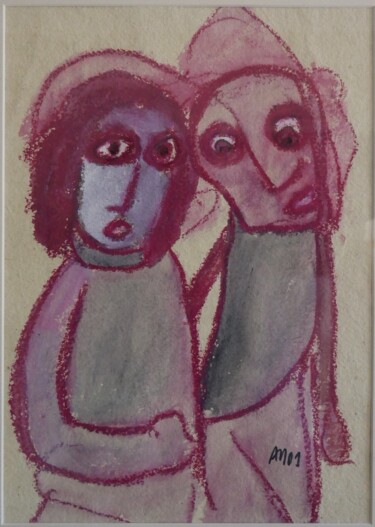 Картина под названием "En couple" - Adam Nidzgorski, Подлинное произведение искусства, Гуашь Установлен на картон