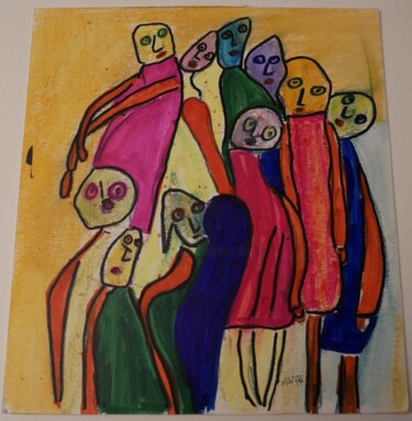Malerei mit dem Titel "Rassemblement" von Adam Nidzgorski, Original-Kunstwerk, Gouache