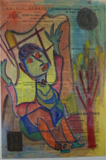 Painting titled "Relax" by Adam Nidzgorski, Original Artwork, Gouache Mounted on Cardboard