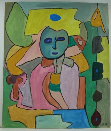 Malerei mit dem Titel "Regard de femme" von Adam Nidzgorski, Original-Kunstwerk, Gouache