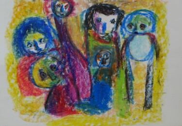 Pintura intitulada "Famille à la plage" por Adam Nidzgorski, Obras de arte originais, Guache