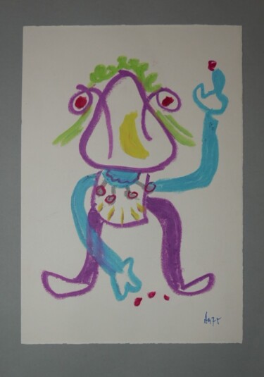 Schilderij getiteld "Grenouille" door Adam Nidzgorski, Origineel Kunstwerk, Pastel Gemonteerd op Karton