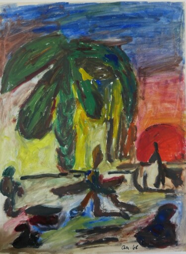 Painting titled "A l'ombre des palmi…" by Adam Nidzgorski, Original Artwork, Gouache