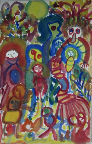 Peinture intitulée "La foule" par Adam Nidzgorski, Œuvre d'art originale, Gouache