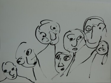 Drawing titled "Photo de groupe" by Adam Nidzgorski, Original Artwork, Wax