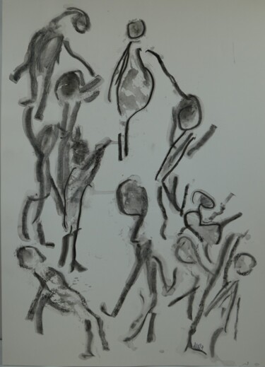 Desenho intitulada "Dans la cour de réc…" por Adam Nidzgorski, Obras de arte originais, Tinta