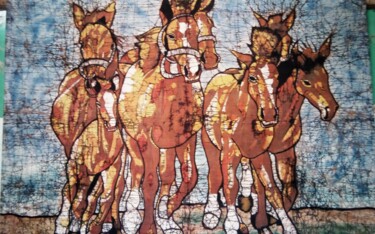 Painting titled "Les chevaux" by Adama Mangane, Original Artwork