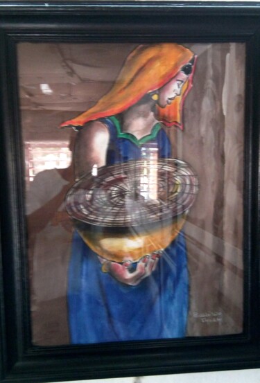 Peinture intitulée "La belle fille" par Adama Mangane, Œuvre d'art originale, Encre