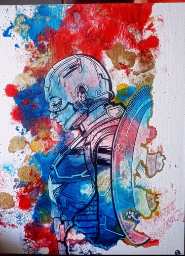 Painting titled "Captain America" by Adamantine, Original Artwork, Ink Mounted on Cardboard