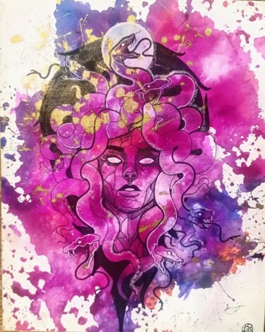 Рисунок под названием "Medusa" - Adamantine, Подлинное произведение искусства, Чернила