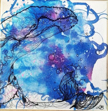 Painting titled "Baleine Bleue" by Adamantine, Original Artwork, Ink