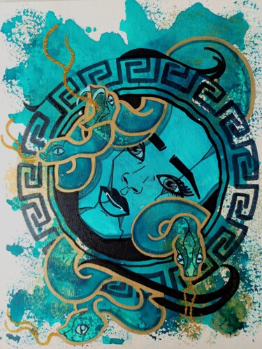 Peinture intitulée "Médusa déesse" par Adamantine, Œuvre d'art originale, Encre