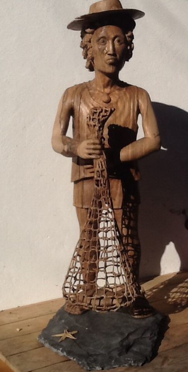 Sculpture titled "Martin pescatore" by Adam Posch, Original Artwork, Wood