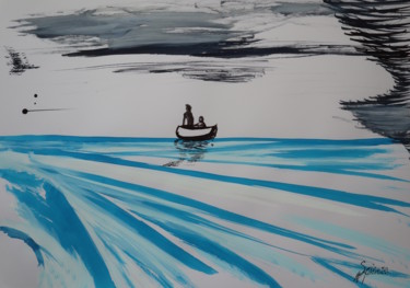 Dessin intitulée "blue lagoon" par Adam Spinosa, Œuvre d'art originale, Encre