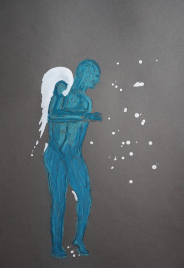 Tekening getiteld "Blue" door Adam Spinosa, Origineel Kunstwerk, Krijt