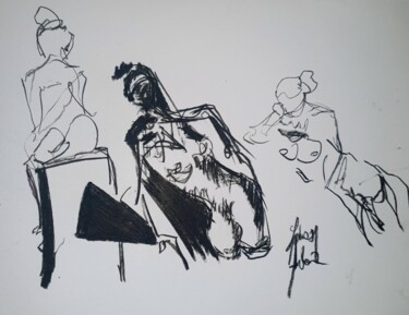Disegno intitolato "Femme se questionna…" da Adam Spinosa, Opera d'arte originale, Carbone
