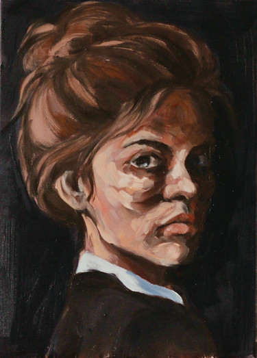 Painting titled "Portrait dans clair…" by Blanka Adamus, Original Artwork, Oil