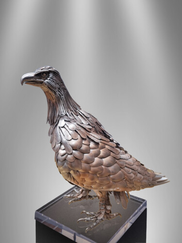 Sculpture titled "L'aigle Pêcheur" by Adda Merzougui, Original Artwork, Metals