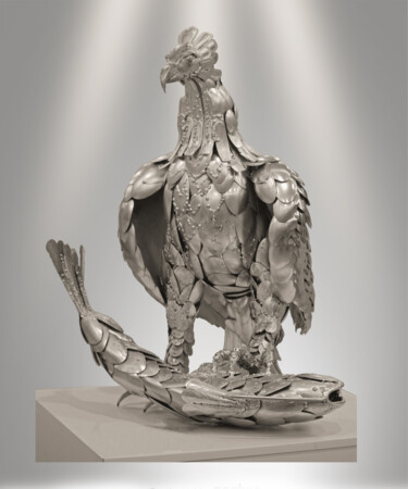Скульптура под названием "L'aigle Pêcheur" - Adda Merzougui, Подлинное произведение искусства, Металлы
