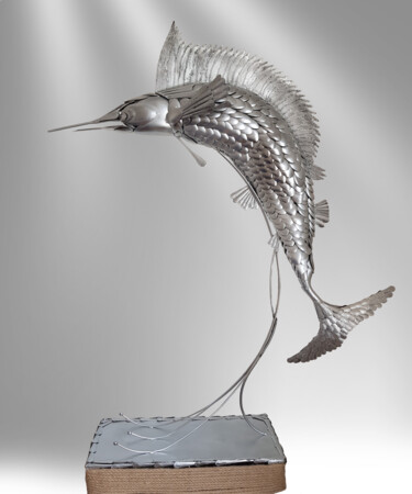 Sculpture titled "L'espadon voilier" by Adda Merzougui, Original Artwork, Metals