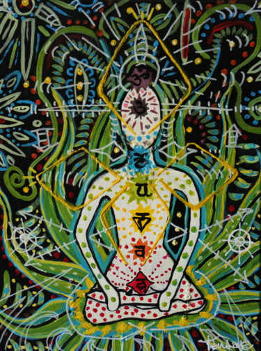 Painting titled "Les chakras" by Tensaye, Original Artwork, Acrylic Mounted on Wood Stretcher frame