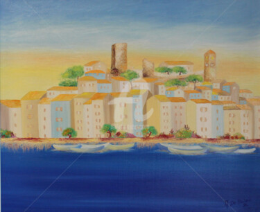 Painting titled "impression mediterr…" by Agnès De Balme, Original Artwork, Oil Mounted on Wood Stretcher frame