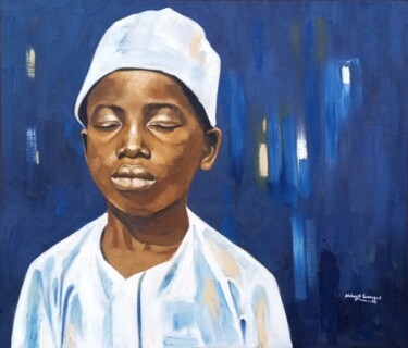 Painting titled "Tranquility in Blue" by Adebayo Temitop Emmanuel, Original Artwork, Oil