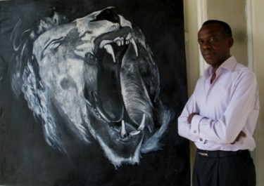 Peinture intitulée "Lion" par Benedict Adedipe, Œuvre d'art originale, Huile