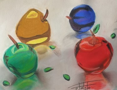 Painting titled "3d glass fruits" by Adel Fahmi, Original Artwork, Pastel