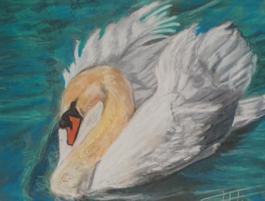 Painting titled "White Swan 2" by Adel Fahmi, Original Artwork, Pastel