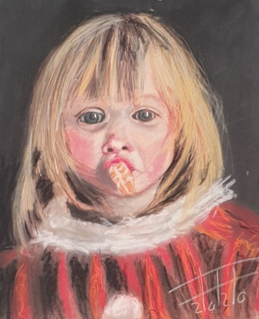 Painting titled "Little girl eating…" by Adel Fahmi, Original Artwork, Pastel