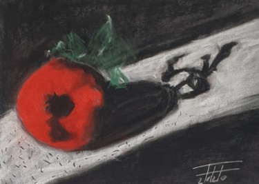 Painting titled "Red apple" by Adel Fahmi, Original Artwork, Pastel