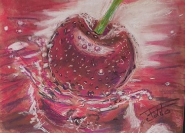 Painting titled "Splashing red cherry" by Adel Fahmi, Original Artwork, Pastel