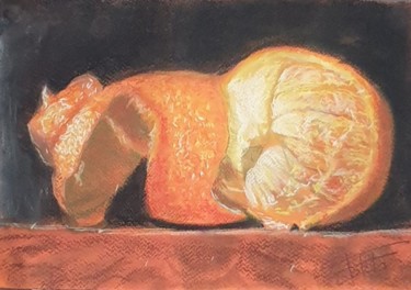 Painting titled "Peeling mandarin" by Adel Fahmi, Original Artwork, Pastel