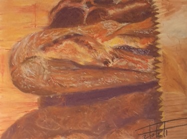 Painting titled "French bread" by Adel Fahmi, Original Artwork, Pastel