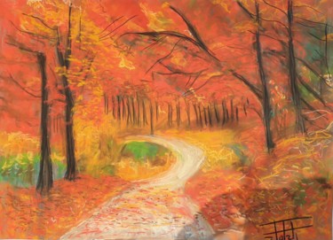 Painting titled "A path in the forest" by Adel Fahmi, Original Artwork, Pastel