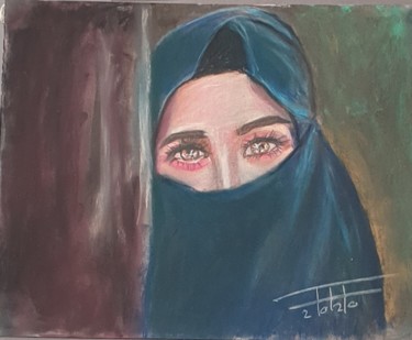 Painting titled "Pretty eyes behind…" by Adel Fahmi, Original Artwork, Pastel