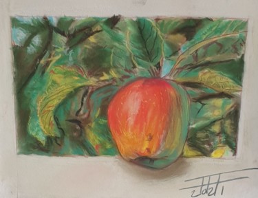 Painting titled "Apple on a tree" by Adel Fahmi, Original Artwork, Pastel